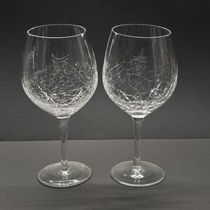 2-Pier 1 Clear Angled Rim Crackle Red Wine Glass   Goblet 18 oz Discontinued